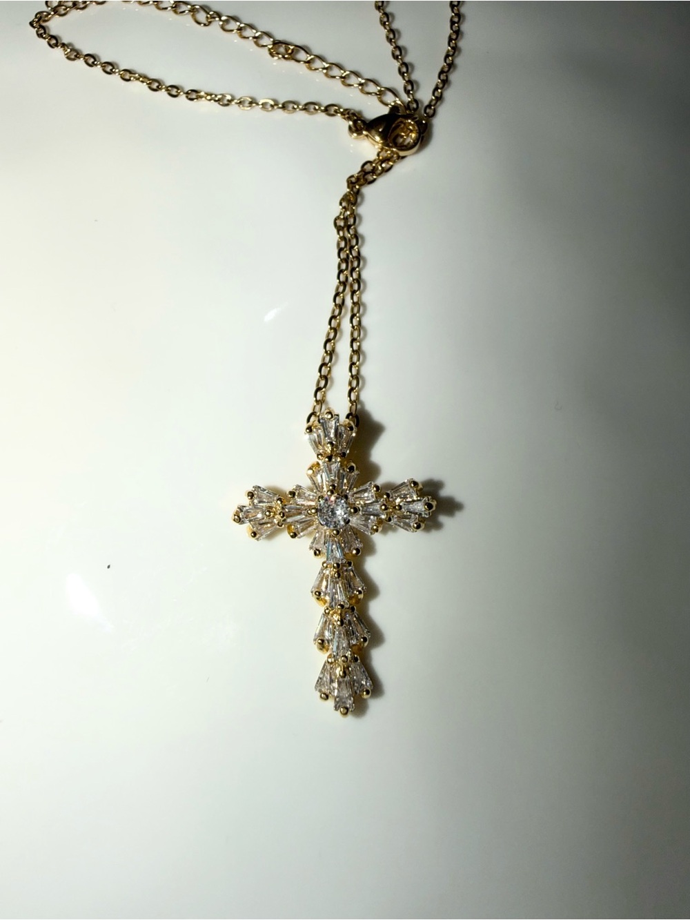 New women’s Gold cross necklace with clear gemstones #cross #jewelry Christmas